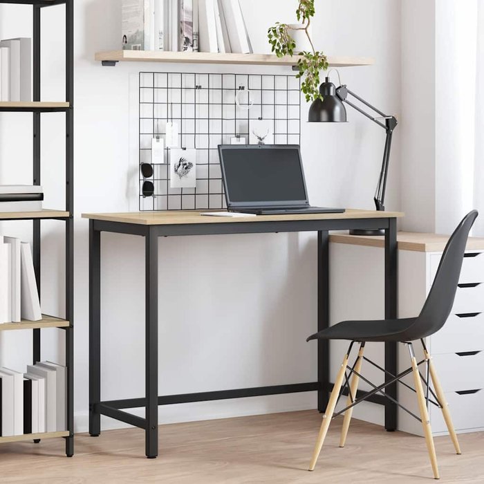 Mesa sonoma de roble, 80 x 50 x 76,5 cm, madera de ingeniería y acero.