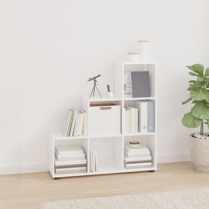 Vidaxl estantería forma de escalera madera contrachapada blanco brillo