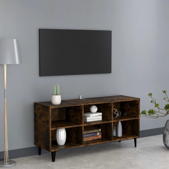 Mueble tv con patas de metal roble ahumado 103,5x30x50 cm