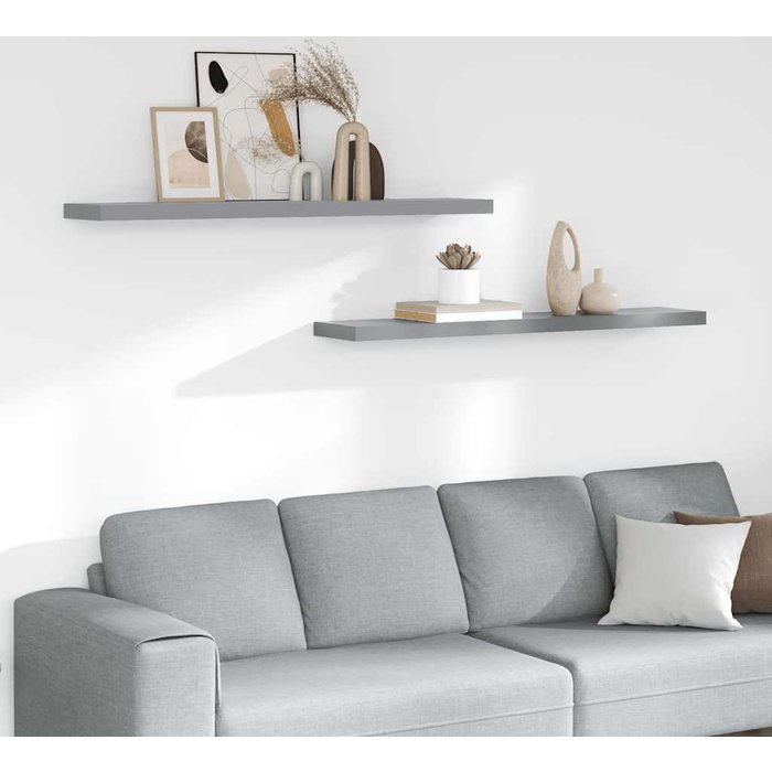 Estantes flotantes de pared, 2 unidades, gris, 120 x 23,5 x 3,8 cm, mdf