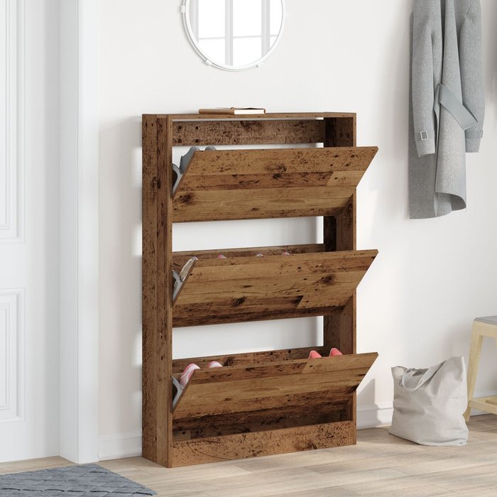 Vidaxl zapatero madera vieja 80x21x125,5 cm madera ingenierizada