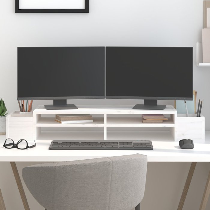 Soporte para monitor blanco 100x27,5x15 cm madera maciza de pino