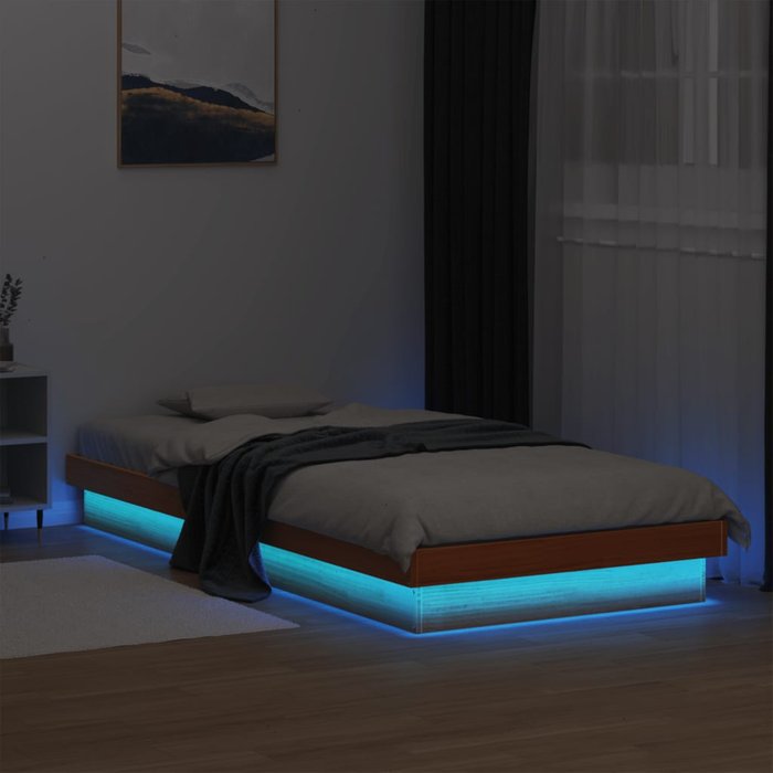 Estructura de cama led madera maciza pino marrón cera 75x190 cm vidaxl