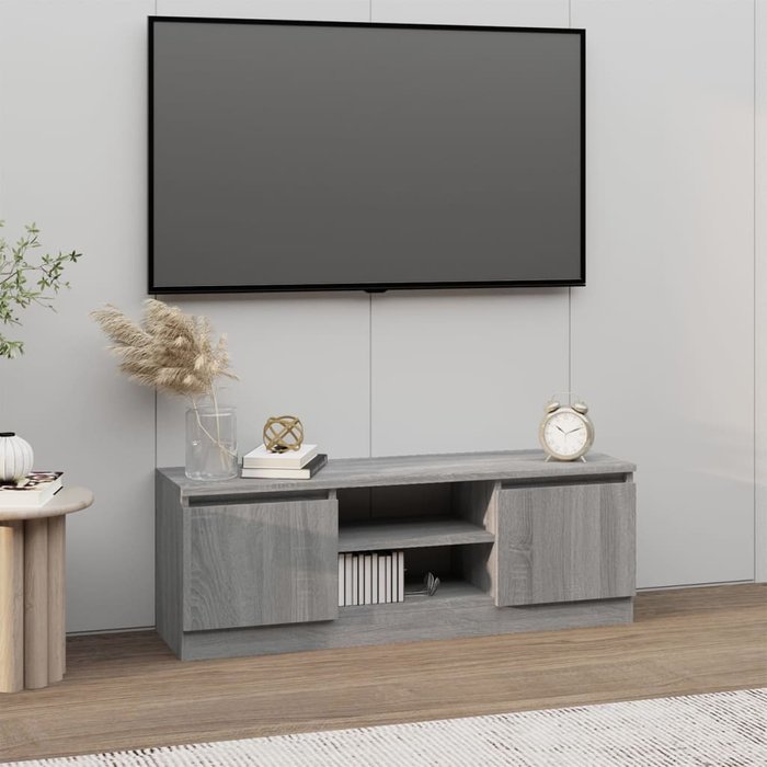Mueble tv con puerta sonoma gris 102x30x36 cm