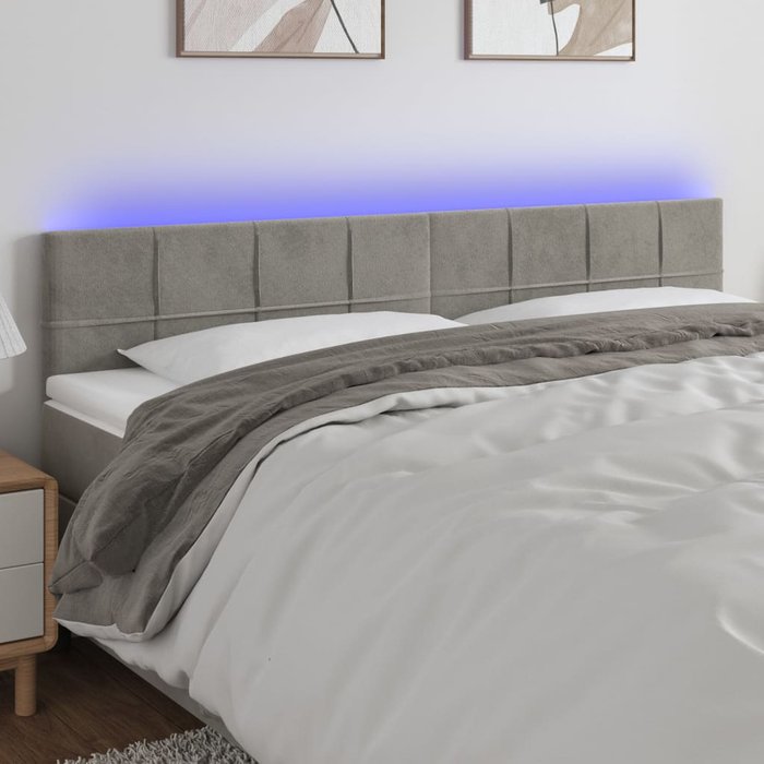 Cabecero con led de terciopelo gris claro 200x5x78/88 cm