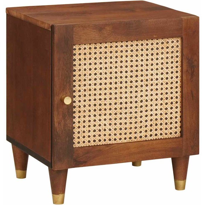 Mesita de noche marrón de 40 x 33,5 x 46 cm, de madera maciza de acacia.