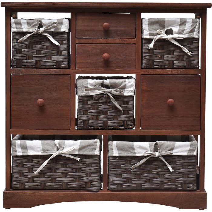 Comoda rebecca mobili 4 cajones 5 cestas madera marron rustico 69x69x30