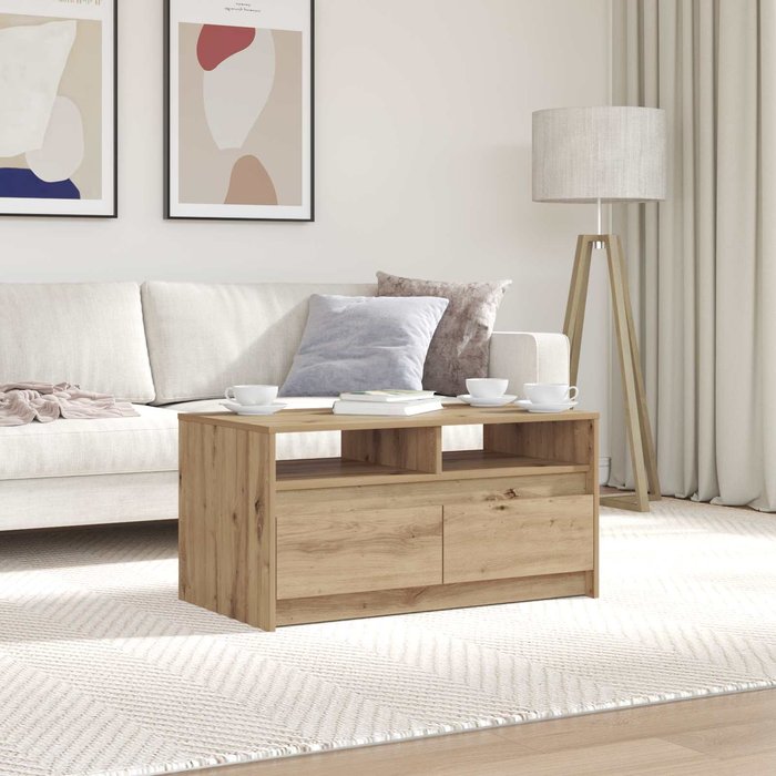 Mesa de centro, roble artesanal, 90 x 50 x 45 cm, madera de ingeniería.
