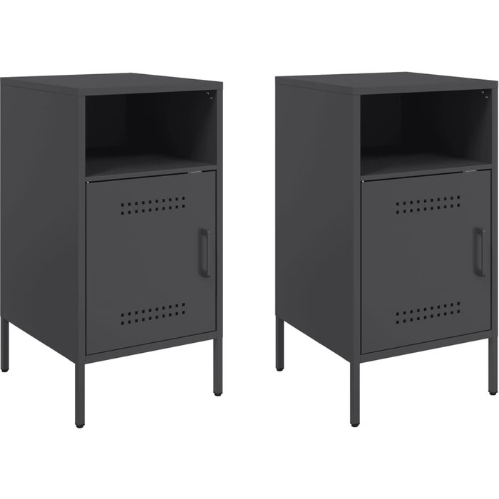 Pack 2 uds mesitas de noche,mesilla de noche acero negro 36x39x68 cm cfw939137