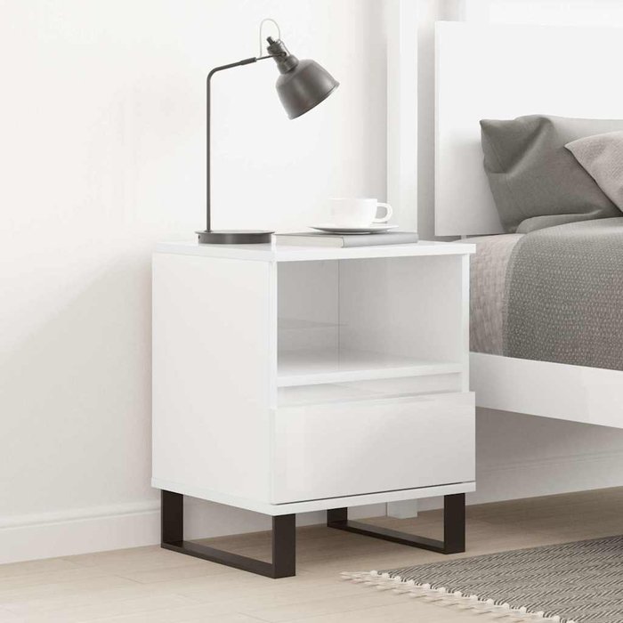 Mesita de noche madera contrachapada blanco brillo 40x35x50 cm vidaxl