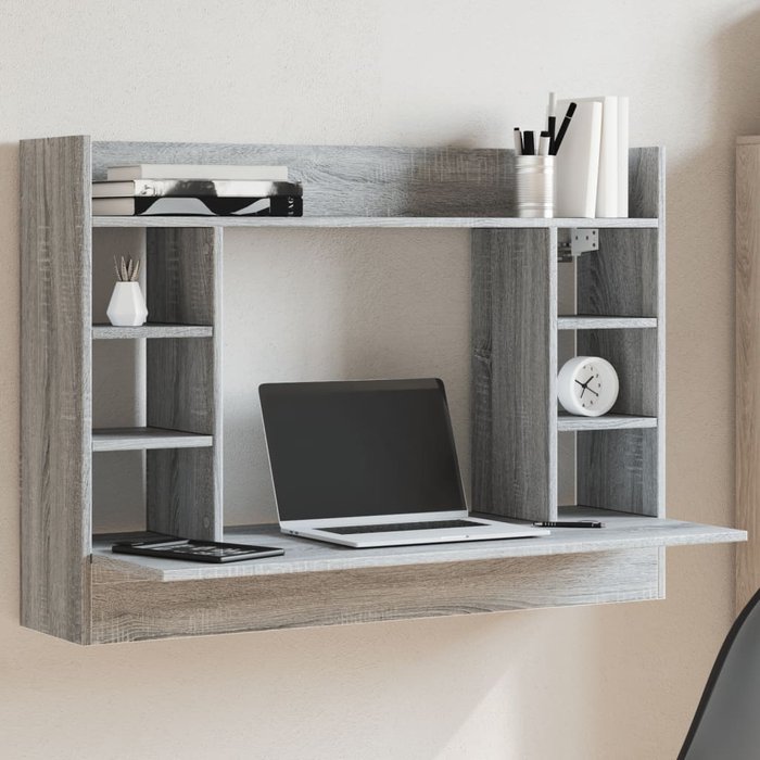 Escritorio de pared sonoma, gris, 105x48x75 cm, madera de ingeniería.