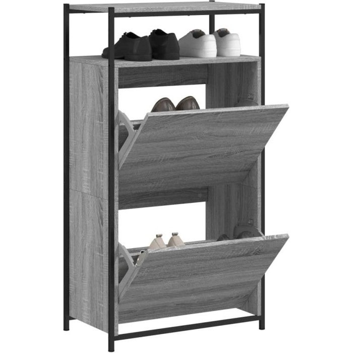 Vidaxl zapatero de madera de ingeniería gris sonoma 60x34x112 cm