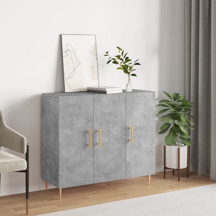 Aparador gris hormigón de 90x34x80 cm, madera de ingeniería.