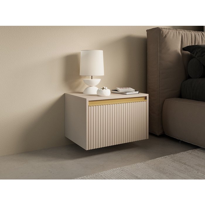 Mesita de noche con 1 cajón - mdf - beige y dorado - posinia de pascal morabito