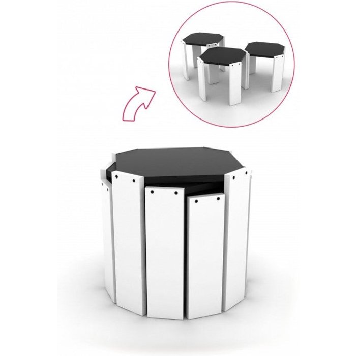 Mesas plegables triples blancas con tapa negra multiusos