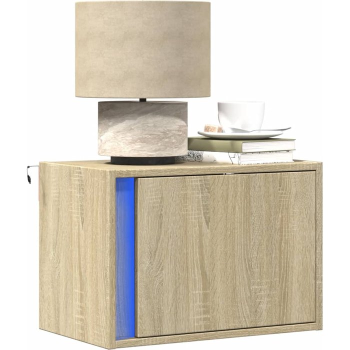 Mesitas de noche de pared con luces led, 2 unidades, roble sonoma