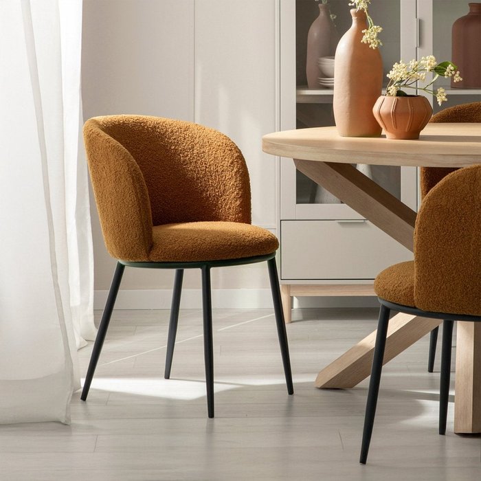 Silla de comedor de borreguito terracota 51x80 cm