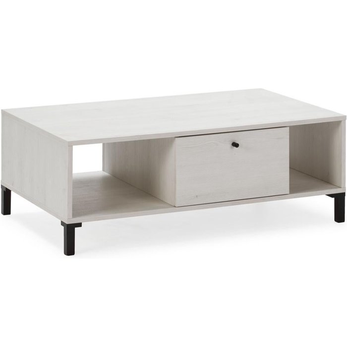 Mesa centro javea 1 cajón y 2 huecos, color blanco y madera