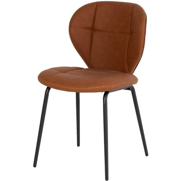 Silla de comedor harish con asiento de cuero sintético marrón.