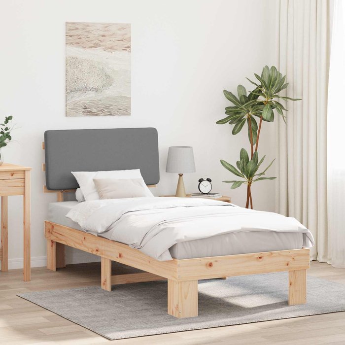 Estructura de cama con cabecera tapizada gris claro 75 x 190 cm