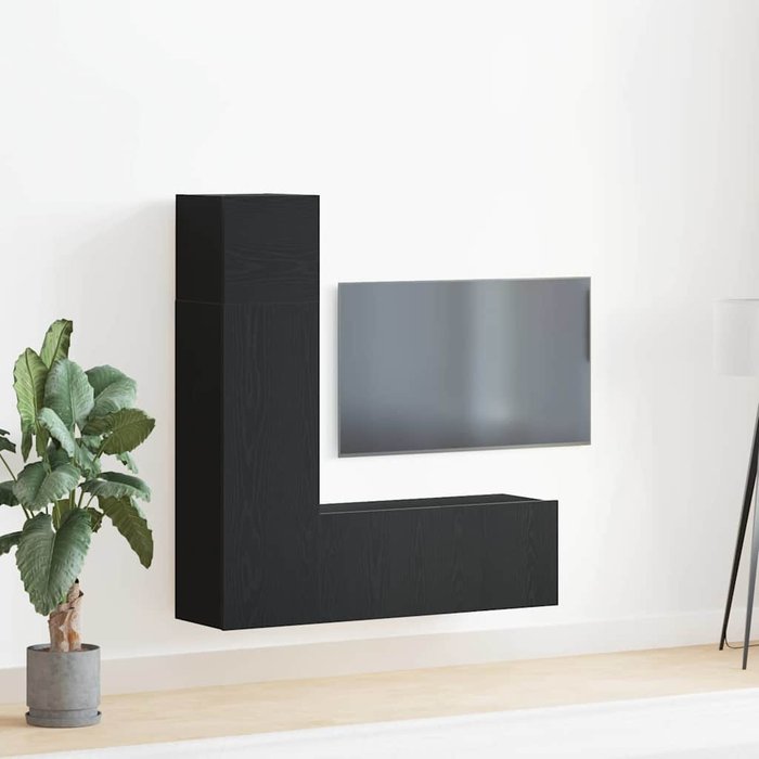 Conjunto de mueble de tv 3 pcs roble negro 130.5 x 30 x 140 cm