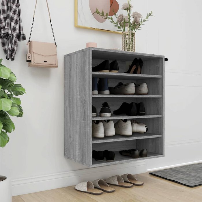 Zapatero de madera contrachapada gris sonoma 60x35x70 cm