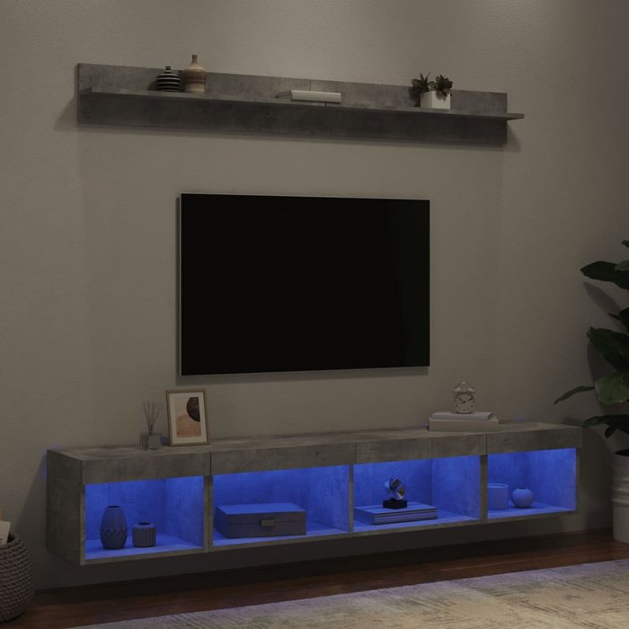 Vidaxl muebles tv pared con led 5 pzas madera ingeniería gris hormigón