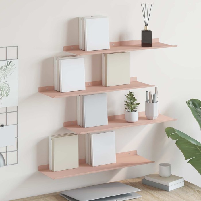 Estante flotante, 4 unidades, rosa, 60 x 18 x 2,5 cm, acero