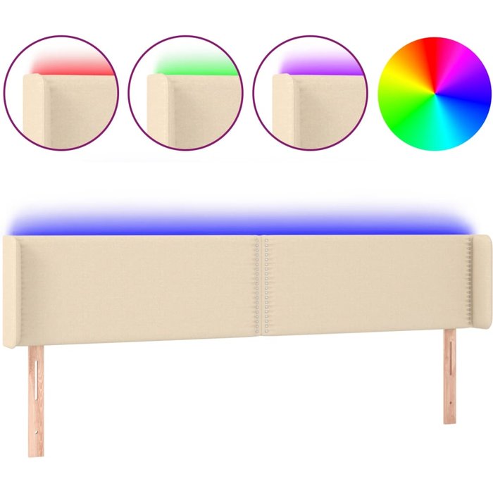 Cabecero con led de tela crema 183x16x78/88 cm - comfortxl