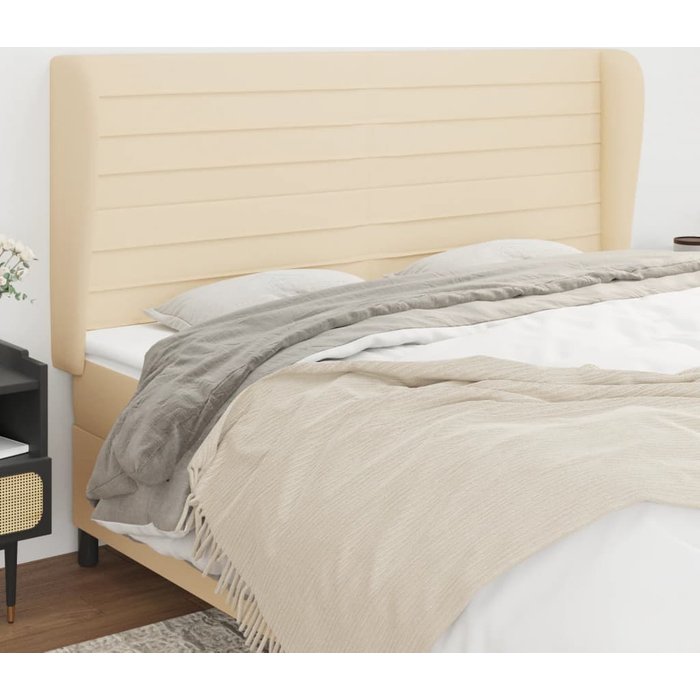 Cabecero con orejas de tela color crema 183x23x118/128 cm