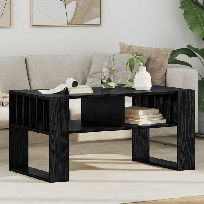 Mesa de centro, roble negro, 92 x 49,5 x 45 cm, madera de ingeniería.