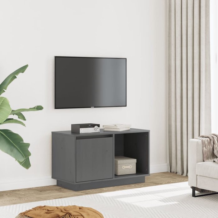 Mueble tv gris 74x35x44 cm madera maciza de pino