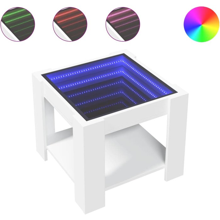 Mesa de centro de madera compuesta blanca con led 53x53x45 cm - comfortxl