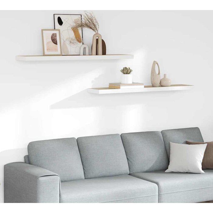 Estantes flotantes, 2 unidades, roble y blanco, 120 x 23,5 x 3,8 cm, mdf