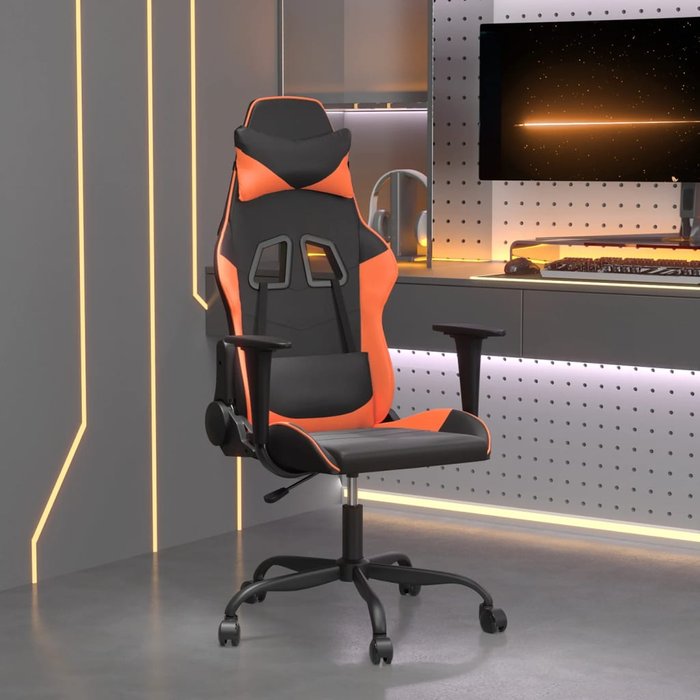 Silla gaming de masaje cuero sintético negro y naranja vidaxl