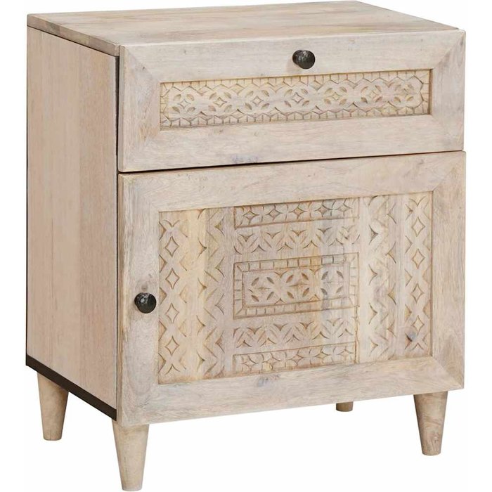 Vidaxl mesa de noche beige 50 x 33 x 60 cm madera maciza de mango