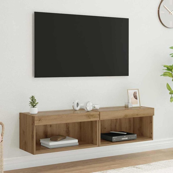 Mueble de tv con iluminación led, roble artesanal, madera de ingeniería.