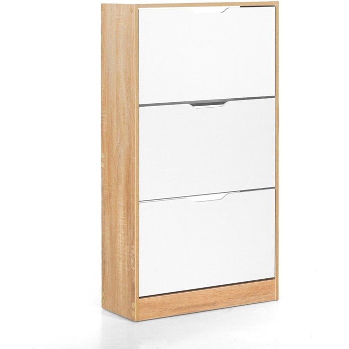 Zapatero 3 puertas roble con cajones blancos 63x24x115cm