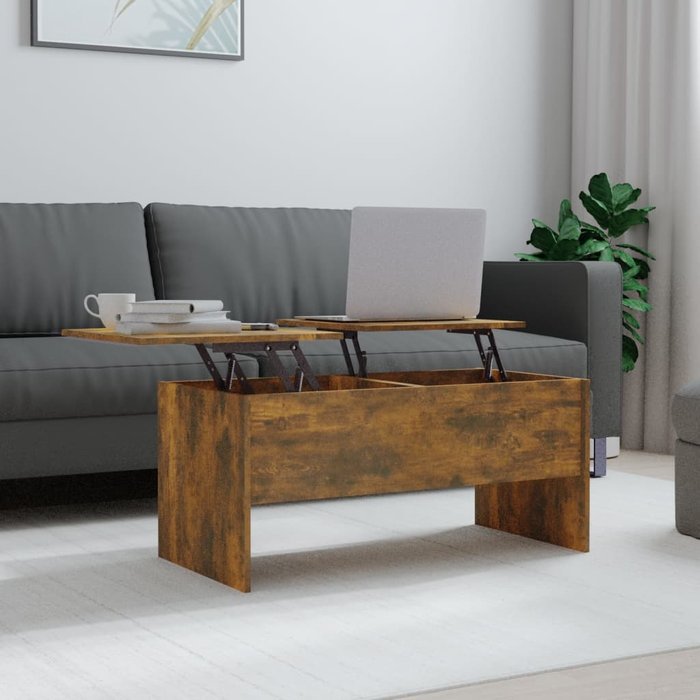 Mesa de centro roble ahumado 102x50,5x46,5 cm madera contrachapada