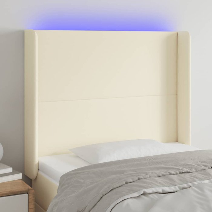 Cabecero con led cuero sintético color crema 103x16x118/128 cm