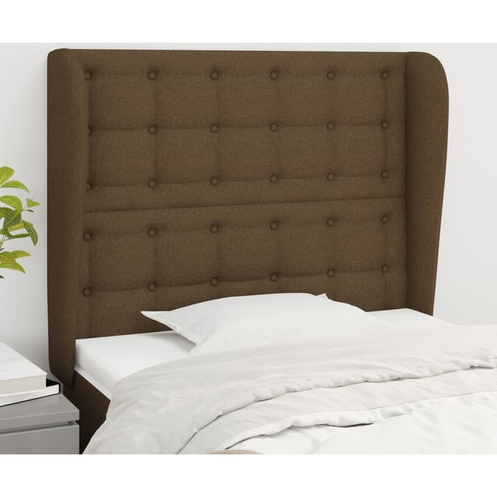 Cabecero con orejas de tela marrón oscuro 93x23x118/128 cm