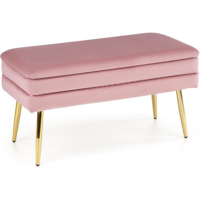 Banco de terciopelo rosa con patas de metal dorado patty