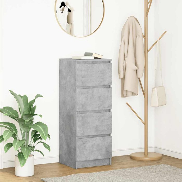 Aparador gris hormigón de 37,5 x 35 x 99 cm, fabricado en madera de ingeniería.