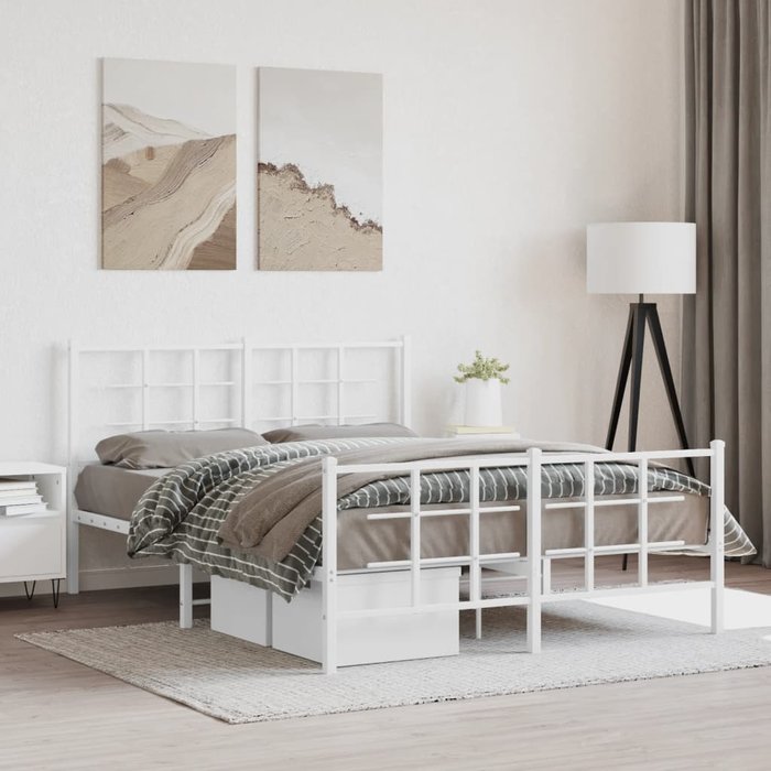 Vidaxl estructura cama metal con cabecero y estribo blanco 140x200 cm