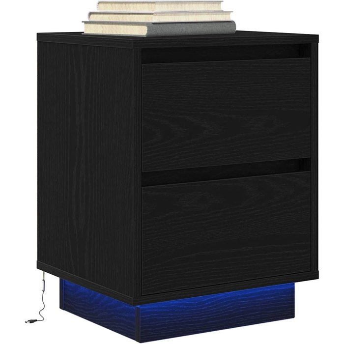 Mesilla de noche con luces led negra 38x34x50 cm