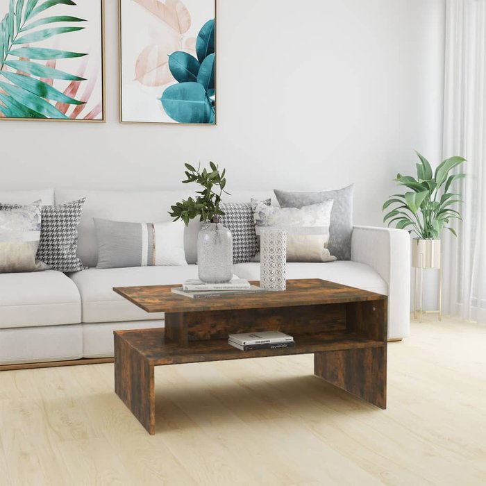 Mesa de centro de roble ahumado, 90x60x42,5 cm, madera de ingeniería.