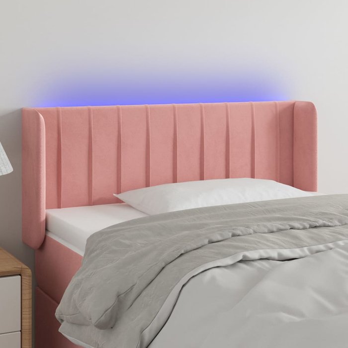 Cabecero con led de terciopelo rosa 103x16x78/88 cm