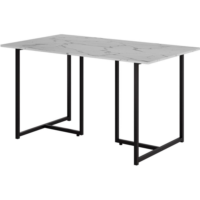 Vicco mesa de comedor merido, negro/mármol-blanco, 140 x 80 cm