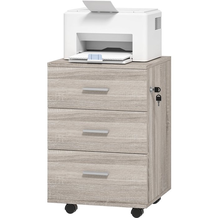 Mueble cajonera con ruedas y cerradura - 3 cajones gris 40x40x61,5cm