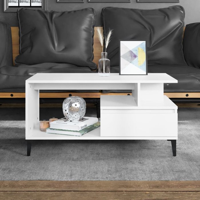 Mesa de centro madera contrachapada blanca 90x49x45 cm - comfortxl